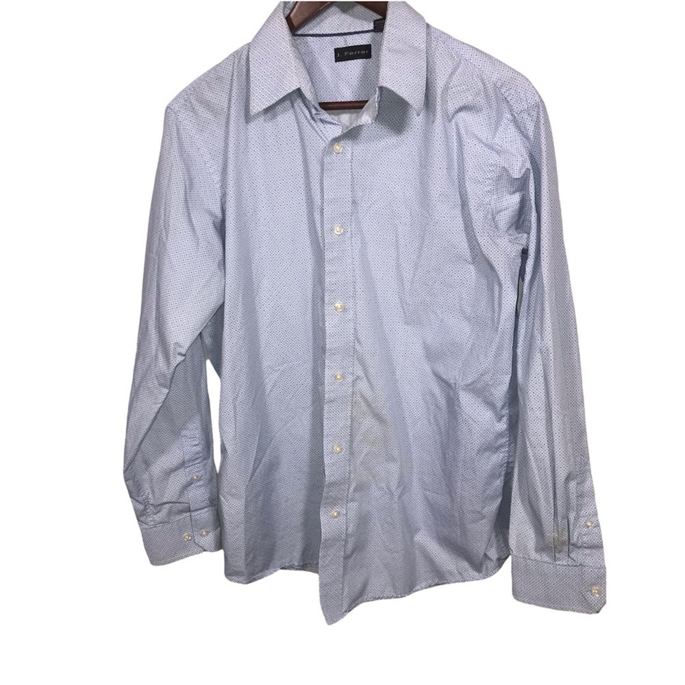 J. Ferrar Blue & White Printed Button Down Shirt